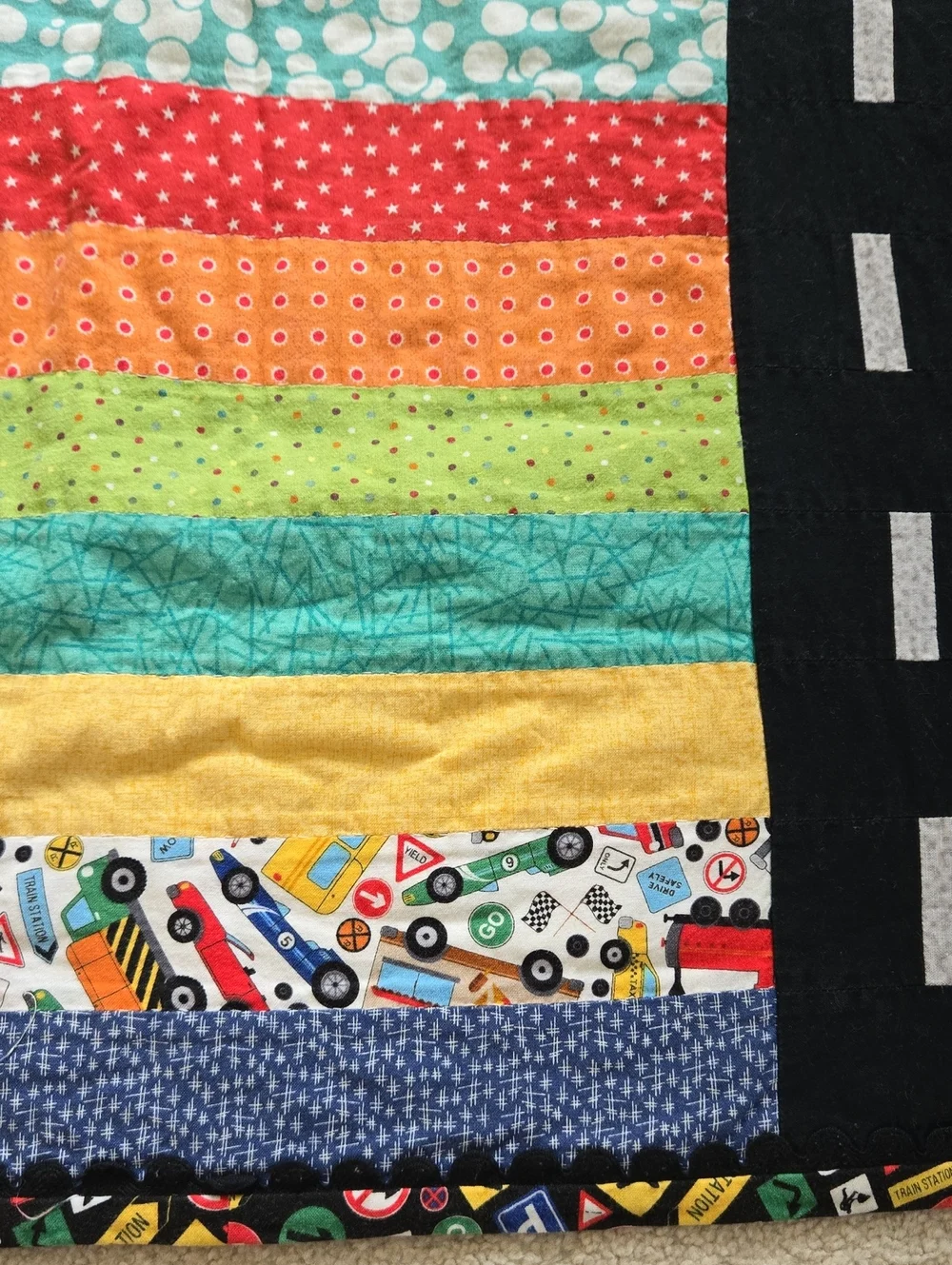 Handmade Quilt with Road Detail - Multi